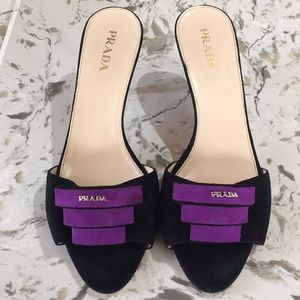 black and purple vintage Prada kitten heels